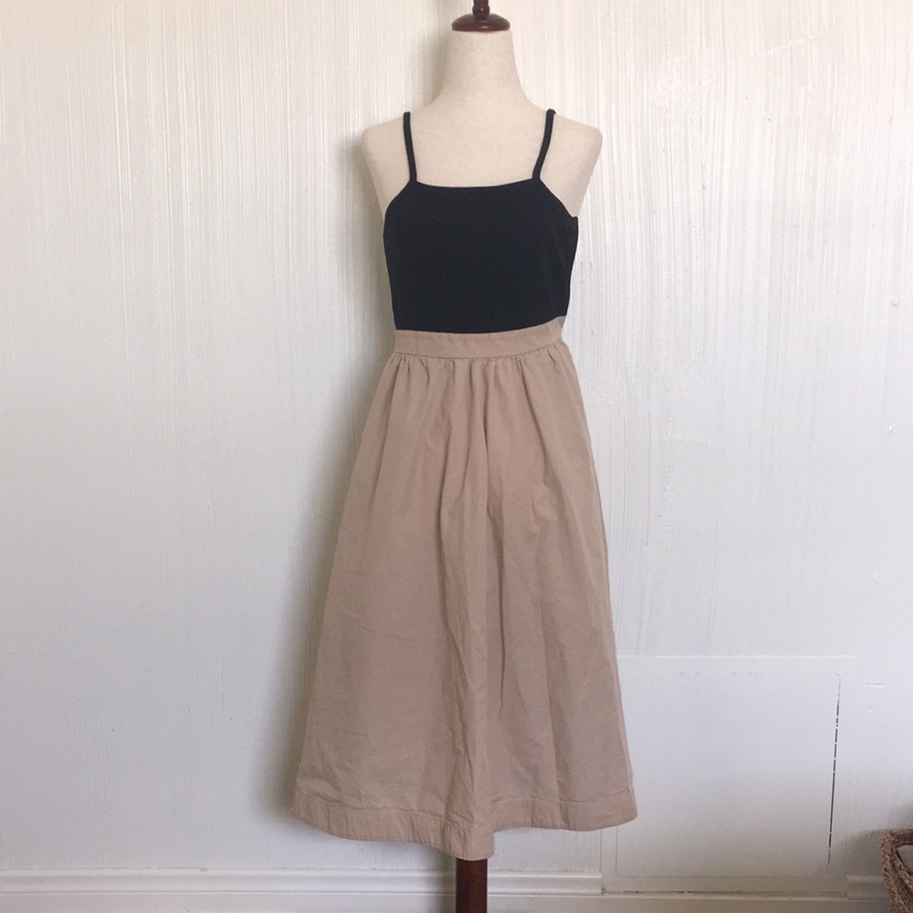 Anthropologie Maeve Black and Beige Midi Dress size XS Pockets XXS